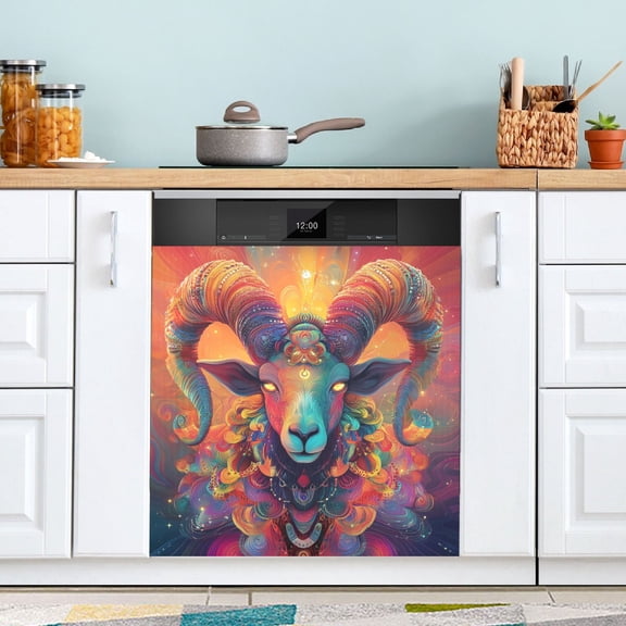 BZSMCE Dishwasher Magnet Cover Magnetic Sticker Creatively Rainbow Ram Printed 23"x26"