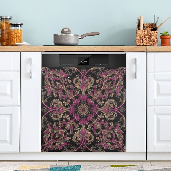 BZSMCE Dishwasher Magnet Cover Magnetic Sticker Creatively Midnight Bloom Printed 23"x26"