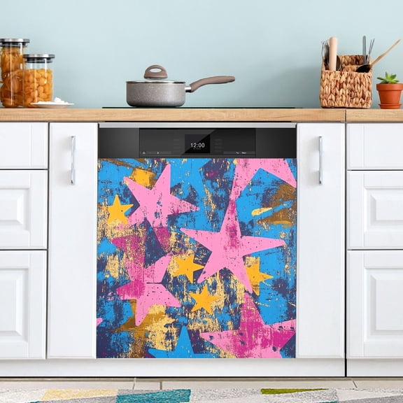 BZSMCE Dishwasher Magnet Cover Magnetic Sticker Creatively Retro Star Spectrum Printed 23"x26"