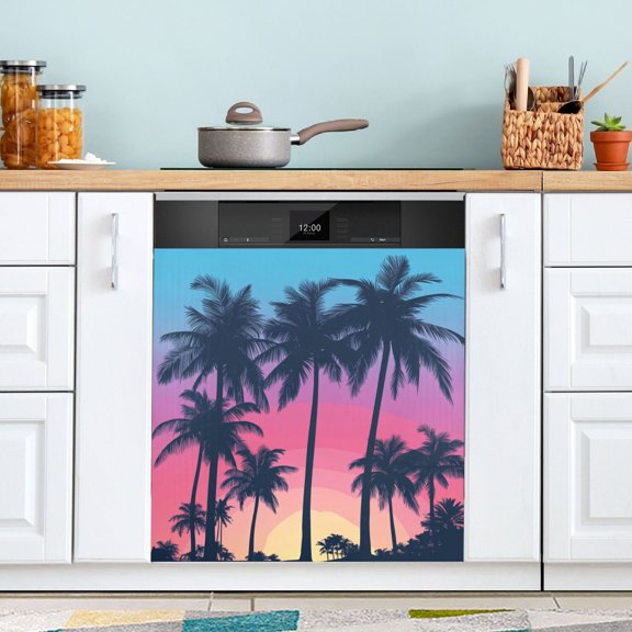 BZSMCE Dishwasher Magnet Cover Magnetic Sticker Creatively Twilight Oasis Printed 23"x26"