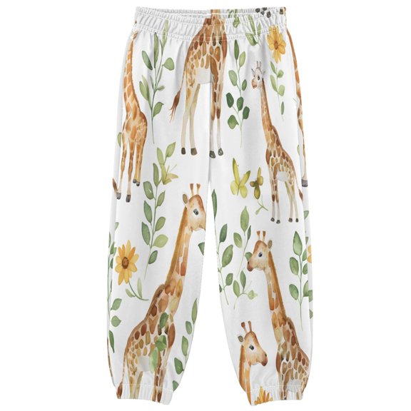 BZSMCE Displaying Giraffis on A White Background Print Elastic Waist Jogger Pants Lightweight Wind Resistant Casual Athletic Trousers with Cuffed Ankles & Side Pockets