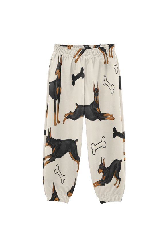 BZSMCE Doberman with Bones Print Elastic Waist Jogger Pants Lightweight Wind Resistant Casual Athletic Trousers with Cuffed Ankles & Side Pockets