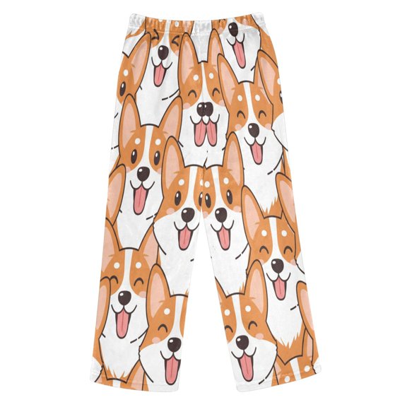 BZSMCE Dog Corgis Printed Loose Fit Flannel Pajama Pants Soft Plush Elastic Waist Loungewear Bottoms with Side Pockets for Indoor Home Wear