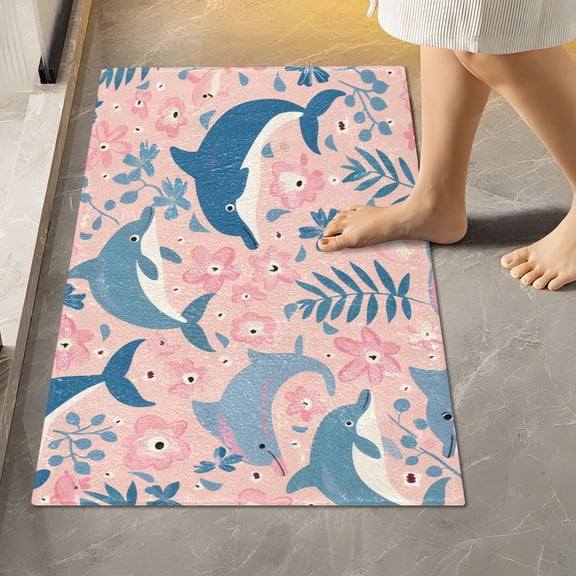 BZSMCE Dolphin Pattern 2-Piece Non-Slip Absorbent Bathroom Rug Set, Soft Bath Mat & Toilet Rug