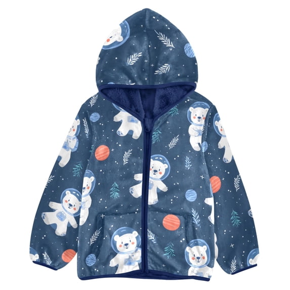 Ber Pattern BZSMCE Double-Sided Sherpa Fleece Hooded Zipper Jacket Astronaut White ...