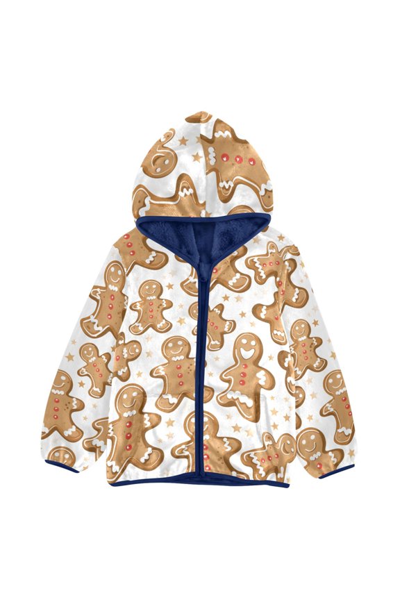 BZSMCE Double-Sided Sherpa Fleece Hooded Zipper Jacket Cookie Man Star Pattern Pattern Batik Dye Method Print Warm Outerwear