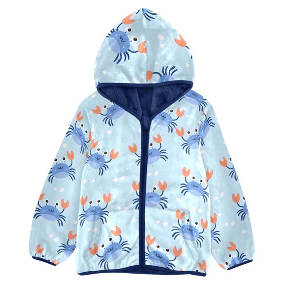 BZSMCE Double-Sided Sherpa Fleece Hooded Zipper Jacket Crab Pattern Pattern Batik Dye Method Print Warm Outerwear