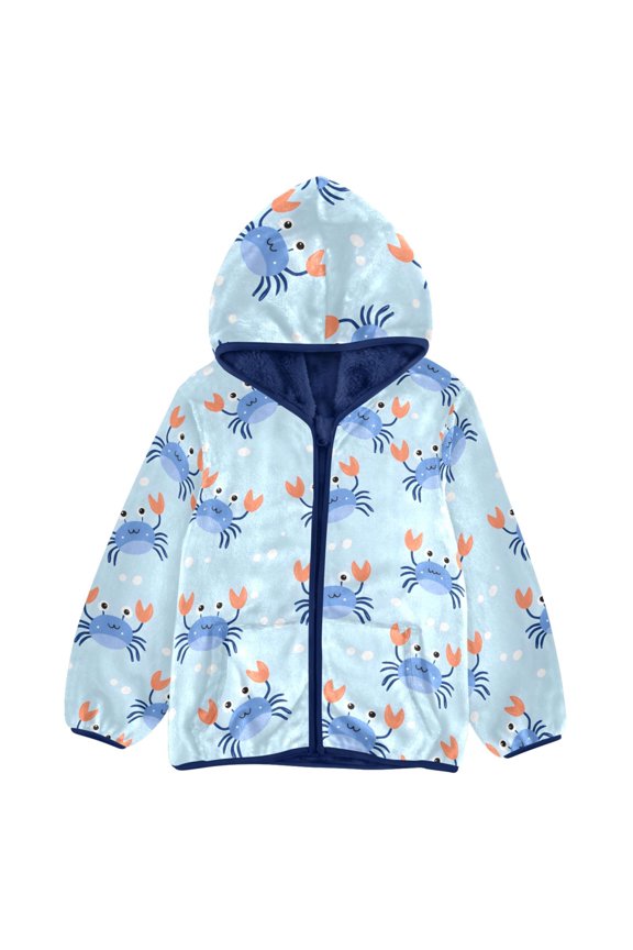 BZSMCE Double-Sided Sherpa Fleece Hooded Zipper Jacket Crab Pattern Pattern Batik Dye Method Print Warm Outerwear