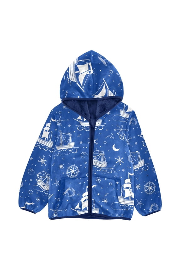 BZSMCE Double-Sided Sherpa Fleece Hooded Zipper Jacket Cruiser Rudder Pattern Pattern Batik Dye Method Print Warm Outerwear