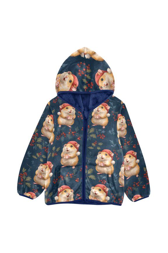 BZSMCE Double-Sided Sherpa Fleece Hooded Zipper Jacket Cute Cartoonish Beatrix Pot Pattern Pattern Batik Dye Method Print Warm Outerwear