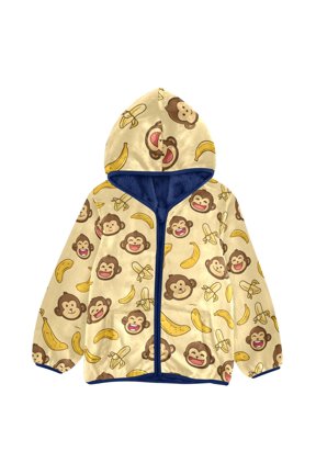 BZSMCE Double-Sided Sherpa Fleece Hooded Zipper Jacket Cute Monkey Pattern Pattern Batik Dye Method Print Warm Outerwear