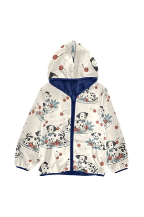 BZSMCE Double-Sided Sherpa Fleece Hooded Zipper Jacket Dalmatian Cherry Plate Pattern Pattern Batik Dye Method Print Warm Outerwear