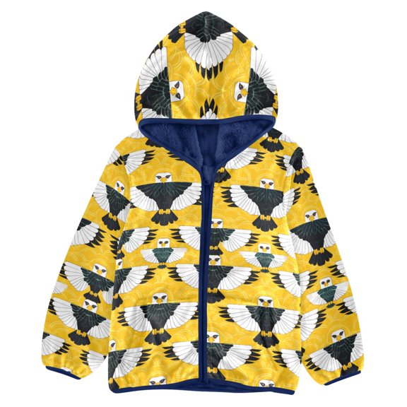 BZSMCE Double-Sided Sherpa Fleece Hooded Zipper Jacket Eagle Pattern Pattern Batik Dye Method Print Warm Outerwear