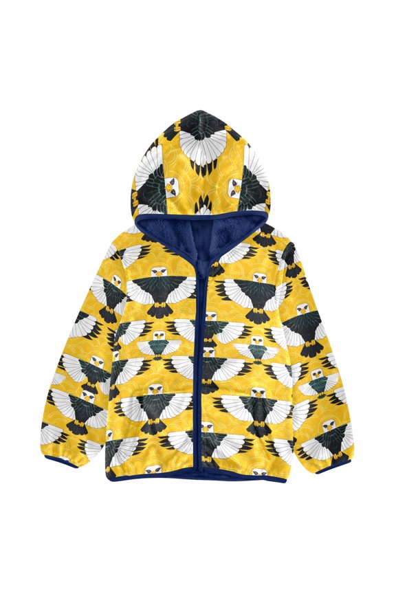 BZSMCE Double-Sided Sherpa Fleece Hooded Zipper Jacket Eagle Pattern Pattern Batik Dye Method Print Warm Outerwear