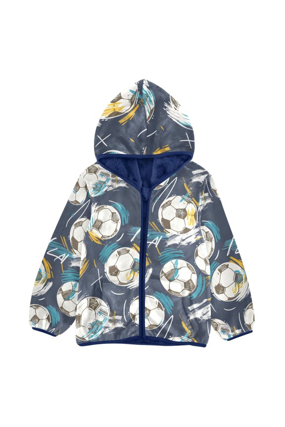 BZSMCE Double-Sided Sherpa Fleece Hooded Zipper Jacket Football Painting Pattern Pattern Batik Dye Method Print Warm Outerwear