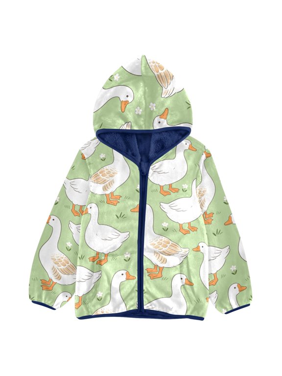 BZSMCE Double-Sided Sherpa Fleece Hooded Zipper Jacket Goose Duck Flower Pattern Pattern Batik Dye Method Print Warm Outerwear