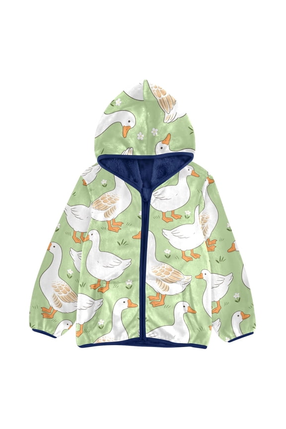 BZSMCE Double-Sided Sherpa Fleece Hooded Zipper Jacket Goose Duck Flower Pattern Pattern Batik Dye Method Print Warm Outerwear