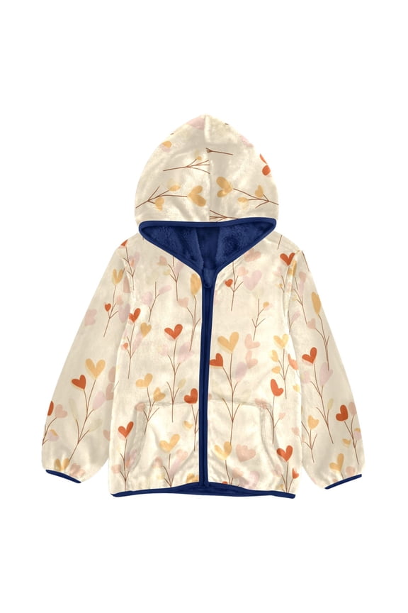 BZSMCE Double-Sided Sherpa Fleece Hooded Zipper Jacket Hearts Flowers Pattern Pattern Batik Dye Method Print Warm Outerwear