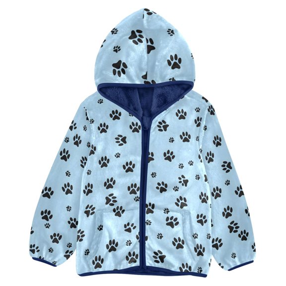 BZSMCE Double-Sided Sherpa Fleece Hooded Zipper Jacket Hi_0dog Paw Pattern Pattern Batik Dye Method Print Warm Outerwear