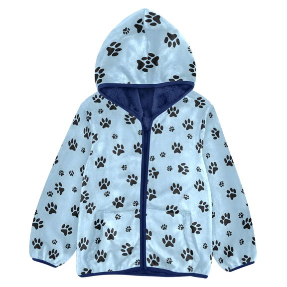 BZSMCE Double-Sided Sherpa Fleece Hooded Zipper Jacket Hi_0dog Paw Pattern Pattern Batik Dye Method Print Warm Outerwear
