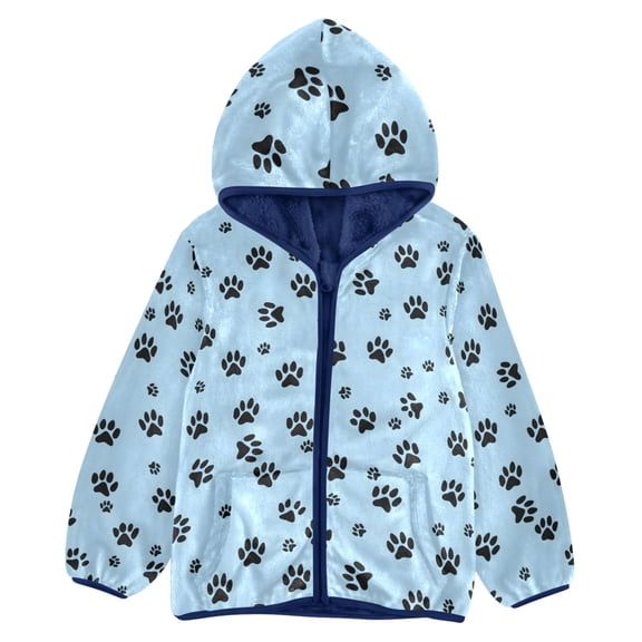 BZSMCE Double-Sided Sherpa Fleece Hooded Zipper Jacket Hi_0dog Paw Pattern Pattern Batik Dye Method Print Warm Outerwear