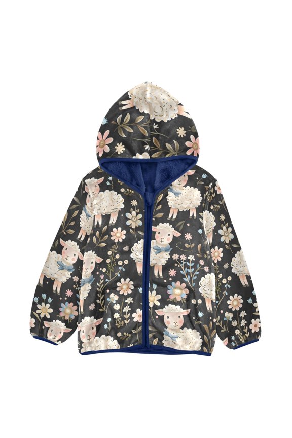 BZSMCE Double-Sided Sherpa Fleece Hooded Zipper Jacket Jungle Lamb Pattern Pattern Batik Dye Method Print Warm Outerwear