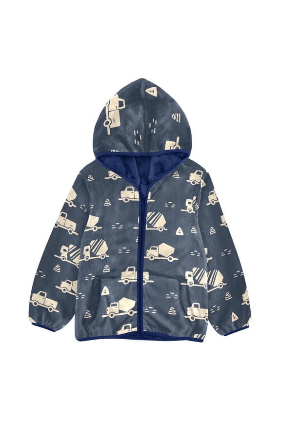 BZSMCE Double-Sided Sherpa Fleece Hooded Zipper Jacket Khaki Car Pattern Pattern Batik Dye Method Print Warm Outerwear