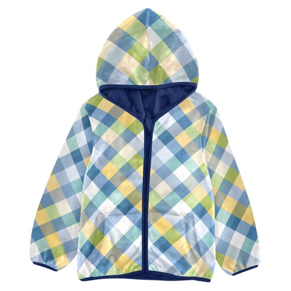 BZSMCE Double-Sided Sherpa Fleece Hooded Zipper Jacket Lattice Pattern Batik Dye Method Print Warm Outerwear