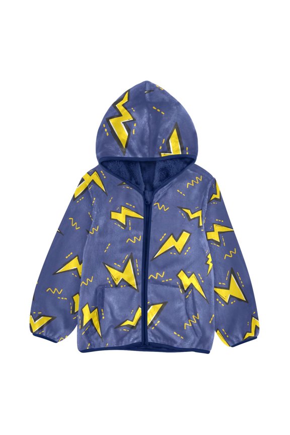 BZSMCE Double-Sided Sherpa Fleece Hooded Zipper Jacket Lightning Pattern Pattern Batik Dye Method Print Warm Outerwear
