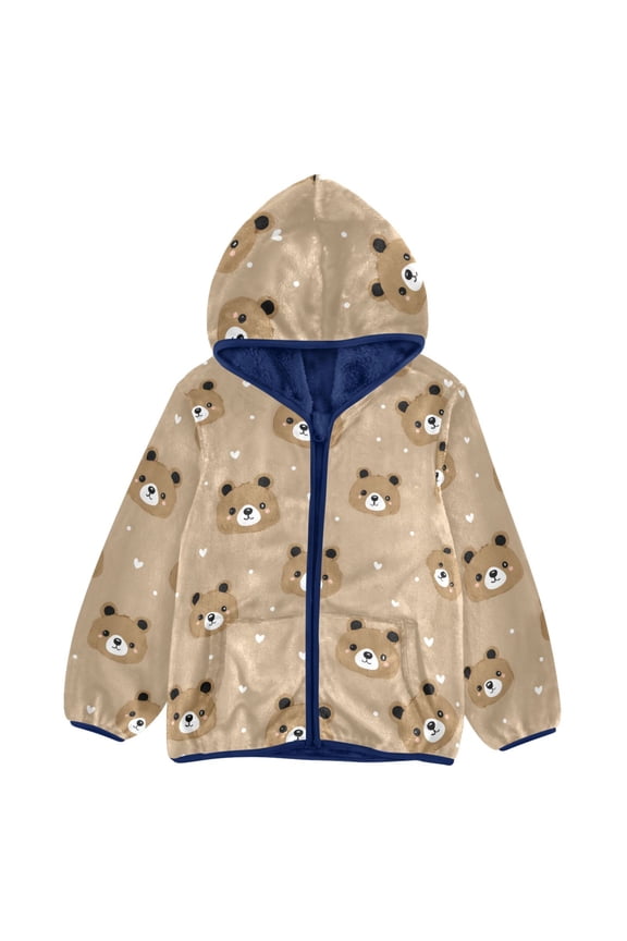 BZSMCE Double-Sided Sherpa Fleece Hooded Zipper Jacket Little Bear Love Wave Pattern Pattern Batik Dye Method Print Warm Outerwear