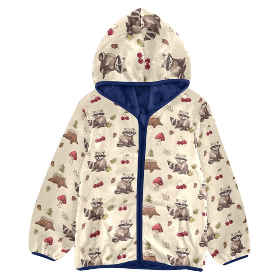 BZSMCE Double-Sided Sherpa Fleece Hooded Zipper Jacket Little Brown Bear Pattern Pattern Batik Dye Method Print Warm Outerwear