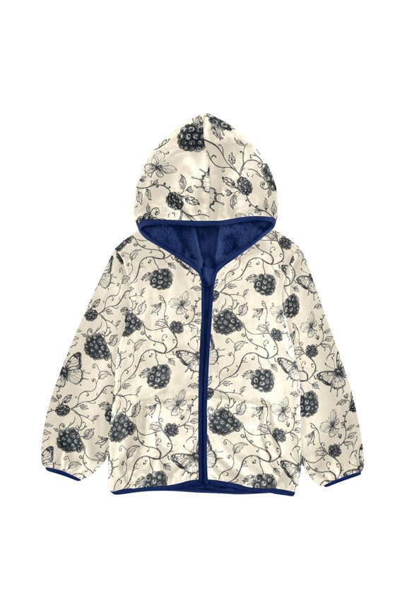 BZSMCE Double-Sided Sherpa Fleece Hooded Zipper Jacket Mulberry Butterfly Pattern Pattern Batik Dye Method Print Warm Outerwear