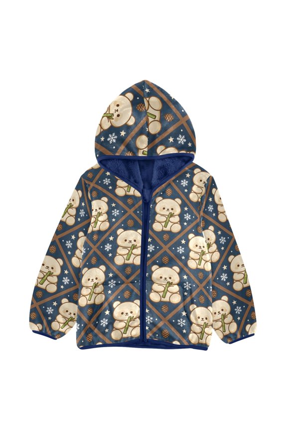 BZSMCE Double-Sided Sherpa Fleece Hooded Zipper Jacket Pandas and Bamboo Pattern Pattern Batik Dye Method Print Warm Outerwear