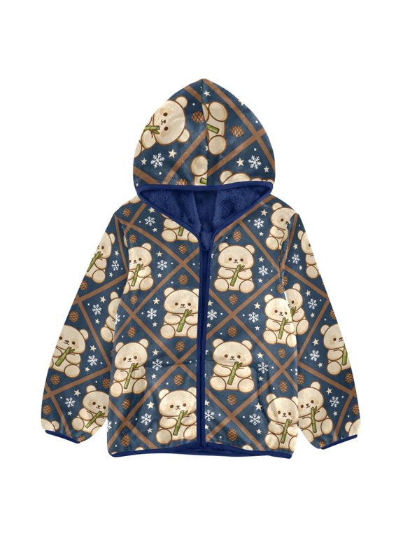 BZSMCE Double-Sided Sherpa Fleece Hooded Zipper Jacket Pandas and Bamboo Pattern Pattern Batik Dye Method Print Warm Outerwear