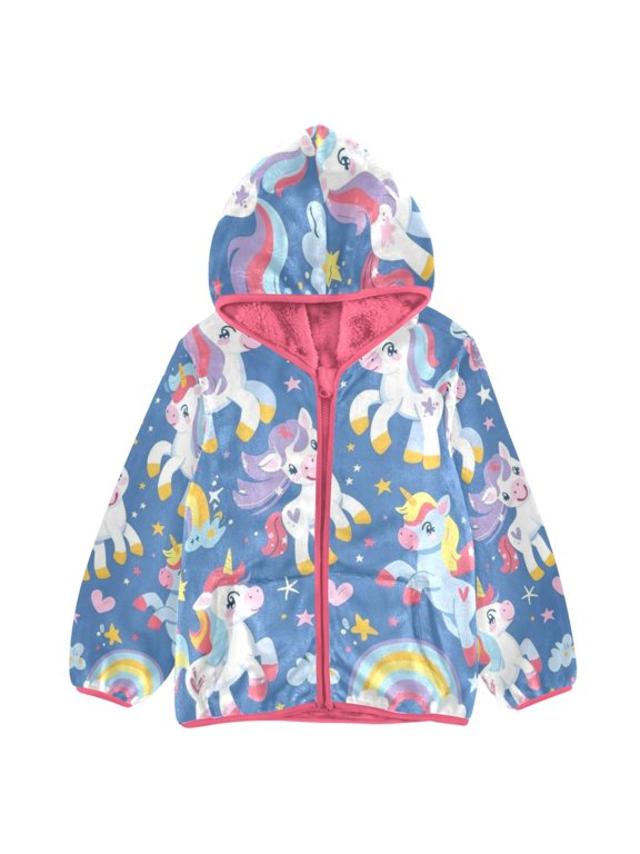 BZSMCE Double-Sided Sherpa Fleece Hooded Zipper Jacket Pink -109-horse Print Warm Outerwear