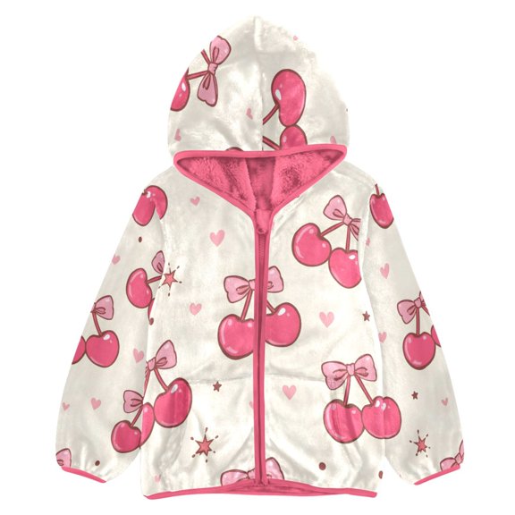 BZSMCE Double-Sided Sherpa Fleece Hooded Zipper Jacket Pink Butterfly and Butterfly Print Warm Outerwear