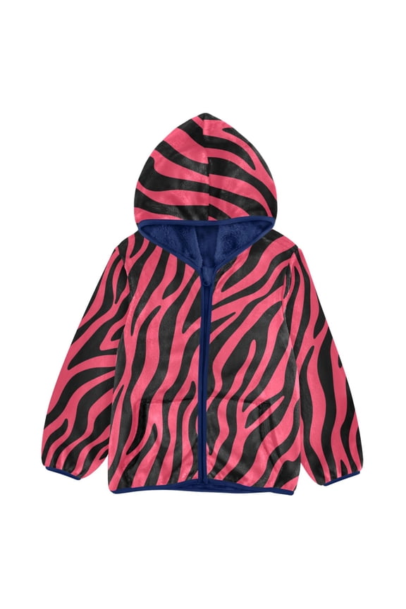 BZSMCE Double-Sided Sherpa Fleece Hooded Zipper Jacket Pink Zebra Print Pattern Pattern Batik Dye Method Print Warm Outerwear