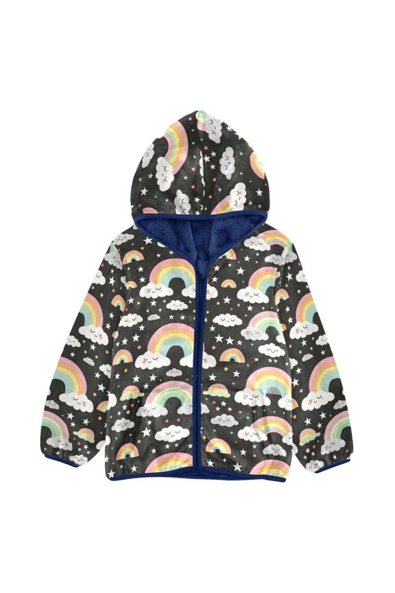 BZSMCE Double-Sided Sherpa Fleece Hooded Zipper Jacket Rainbow Star Pattern Pattern Batik Dye Method Print Warm Outerwear