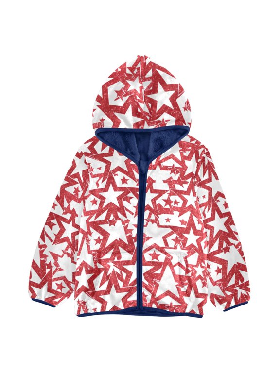 BZSMCE Double-Sided Sherpa Fleece Hooded Zipper Jacket Retro Stars Pattern Pattern Batik Dye Method Print Warm Outerwear