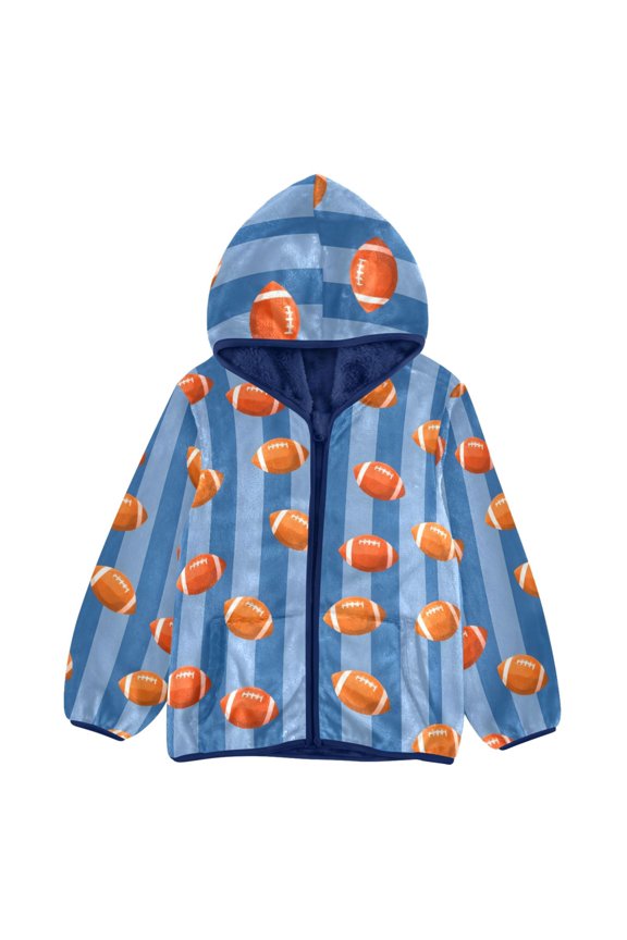 BZSMCE Double-Sided Sherpa Fleece Hooded Zipper Jacket Rugby Pattern Pattern Batik Dye Method Print Warm Outerwear