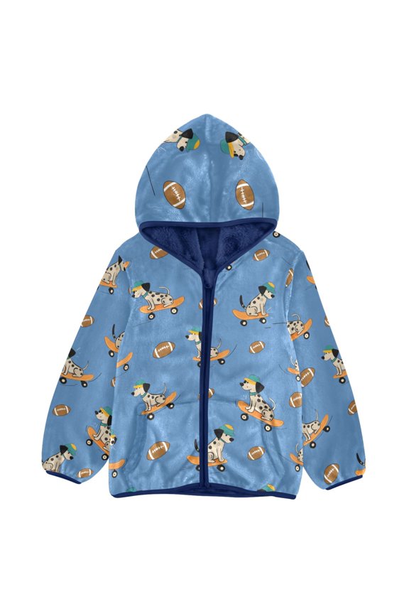 BZSMCE Double-Sided Sherpa Fleece Hooded Zipper Jacket Rugby Skateboard Pattern Batik Dye Method Print Warm Outerwear