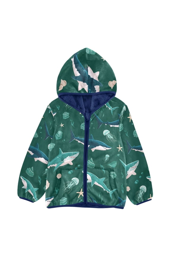 BZSMCE Double-Sided Sherpa Fleece Hooded Zipper Jacket Shark Shell Pattern Pattern Batik Dye Method Print Warm Outerwear