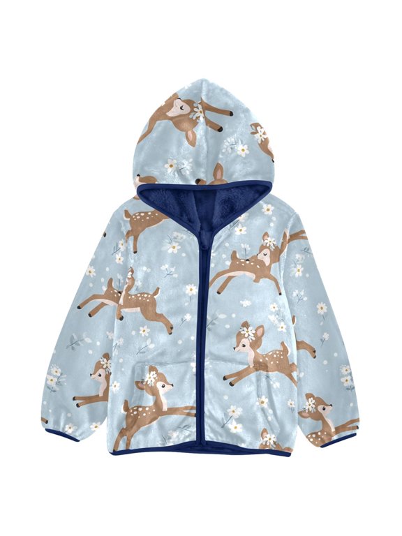 BZSMCE Double-Sided Sherpa Fleece Hooded Zipper Jacket Sika Deer Pattern Pattern Batik Dye Method Print Warm Outerwear