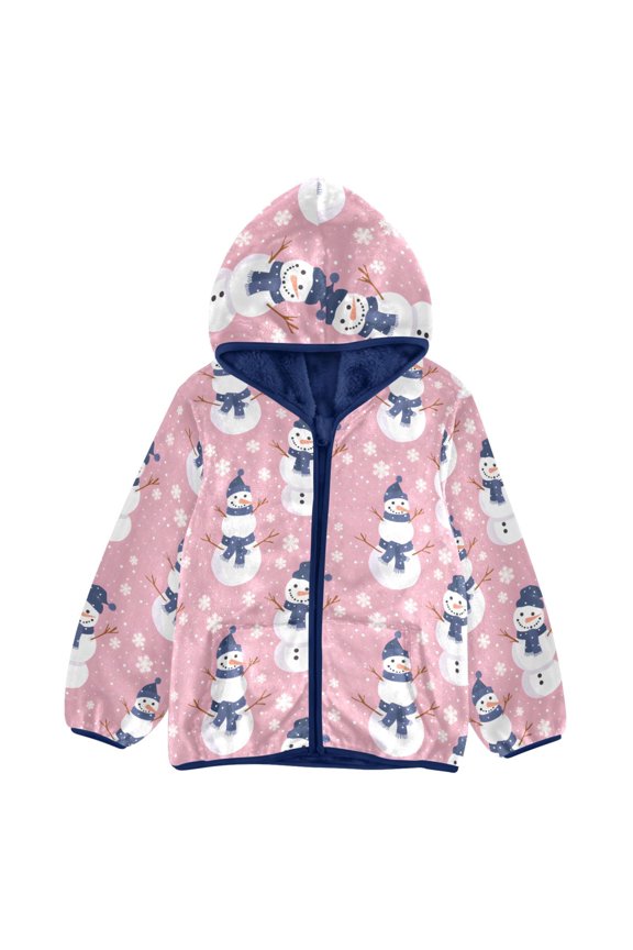 BZSMCE Double-Sided Sherpa Fleece Hooded Zipper Jacket Snowman Pattern Pattern Batik Dye Method Print Warm Outerwear