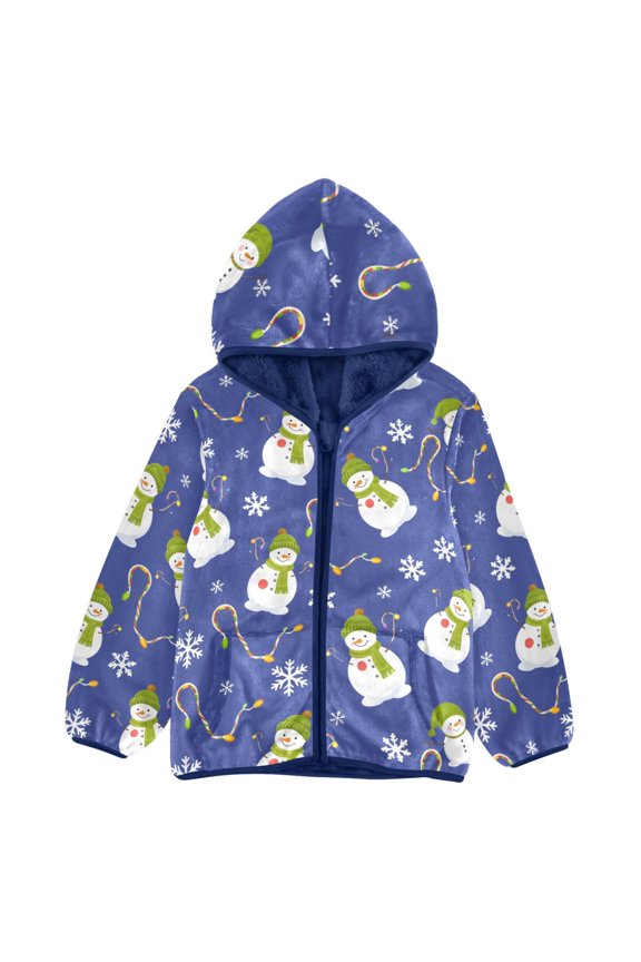 BZSMCE Double-Sided Sherpa Fleece Hooded Zipper Jacket Snowman Snowflake Pattern Pattern Batik Dye Method Print Warm Outerwear