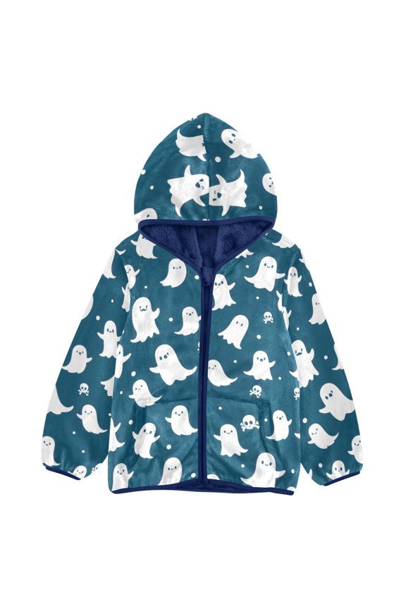 BZSMCE Double-Sided Sherpa Fleece Hooded Zipper Jacket Soul and Skull Pattern Pattern Batik Dye Method Print Warm Outerwear
