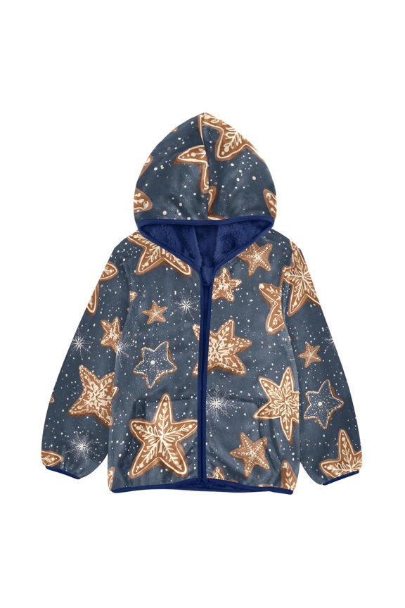 BZSMCE Double-Sided Sherpa Fleece Hooded Zipper Jacket Star Biscuit Pattern Pattern Batik Dye Method Print Warm Outerwear