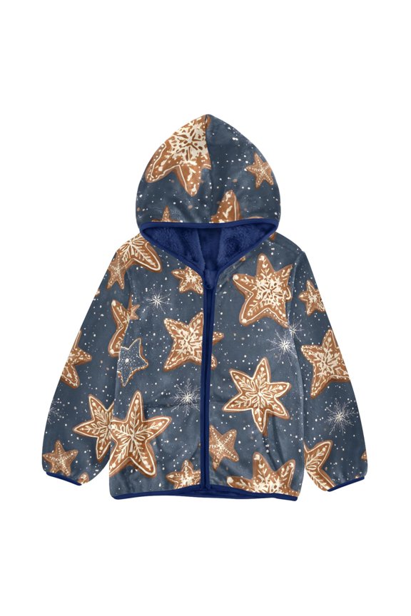 BZSMCE Double-Sided Sherpa Fleece Hooded Zipper Jacket Star Biscuit Pattern Pattern Batik Dye Method Print Warm Outerwear