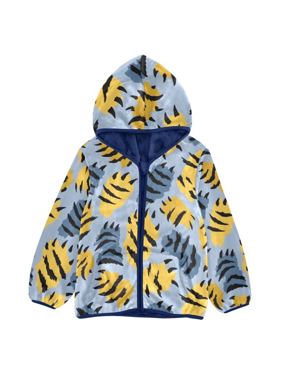 BZSMCE Double-Sided Sherpa Fleece Hooded Zipper Jacket Tiger Paws Pattern Pattern Batik Dye Method Print Warm Outerwear