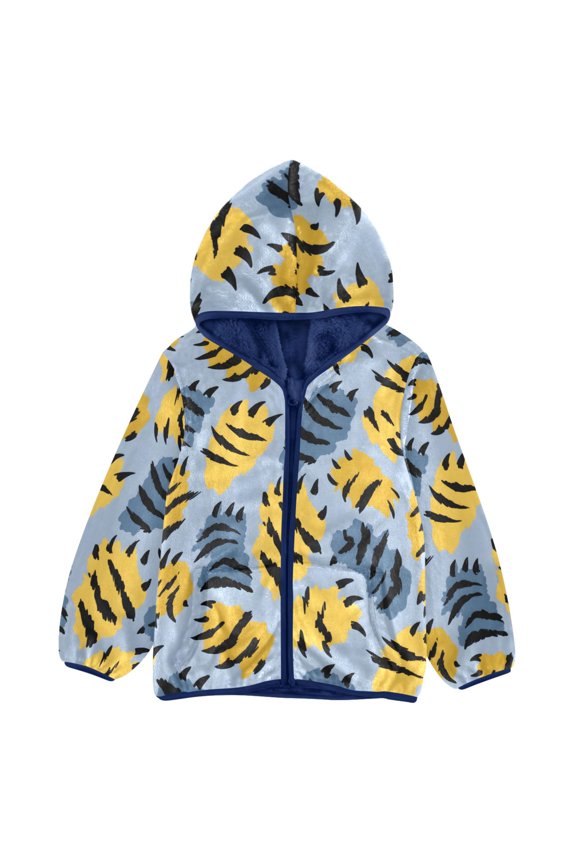 BZSMCE Double-Sided Sherpa Fleece Hooded Zipper Jacket Tiger Paws Pattern Pattern Batik Dye Method Print Warm Outerwear